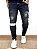 Calça Jeans Masculina Super Skinny Black Estonada Faixa Branca - Imagem 1