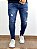 Calça Jeans Masculina Super Skinny Escura Destroyed Leve - Imagem 1