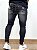 Calça Jeans Masculina Super Skinny Escura Lavada Estampa - Imagem 5