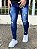 Calça Jeans Masculina Super Skinny Escura Destroyed Joelho Respingo - Imagem 3