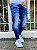Calça Jeans Masculina Super Skinny Escura Destroyed Leve Detalhe Tinta - Imagem 3
