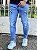 Calça Jeans Masculina Super Skinny Escura Destroyed Forro Xadrez - Imagem 2