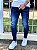 Calça Jeans Masculina Super Skinny Escura Rasgo Joelho Respingo Laranja - Imagem 3