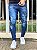 Calça Jeans Masculina Super Skinny Escura Respingos Estampa Caveira - Imagem 1