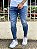Calça Jeans Masculina Super Skinny Escura Puídos - Imagem 2