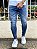 Calça Jeans Masculina Super Skinny Escura Puídos - Imagem 1