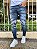 Calça Jeans Masculina Super Skinny Escura Respingo Caveira Dividida - Imagem 2