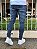 Calça Jeans Masculina Super Skinny Escura Respingo Caveira Dividida - Imagem 4