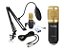 kit Microfone BM-800 Waver + Suporte Articulado + Pop Filter + Adaptador USB 7.1 - Preto C/Dourado - Imagem 1