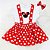 Vestido Infantil Minnie Vermelha Festa - Jardineira + Blusinha + Laço - Imagem 1