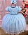 Vestido De Festa Infantil Azul Flores Babado - Imagem 1