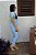 Blusa Viscolinho Azul-Claro Mangas Curtas com Nervuras Finas Frontais - Imagem 4