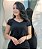 Blusa Linho Preta Cropped com Nervuras nas Mangas - Imagem 1