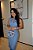 Vestido Linho Azul Reto com Corte Assimétrico no Colo e Viés - Imagem 2