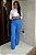 Calça Alfaiataria Azul Turquesa Pantalona com Nervuras nos Joelhos e Recorte Frontal - Imagem 2