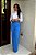 Calça Alfaiataria Azul Turquesa Pantalona com Nervuras nos Joelhos e Recorte Frontal - Imagem 9