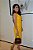 Vestido Linho 100%  Encerado Amarelo Vestido Reto com Gola U Profunda - Imagem 3