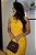 Vestido Linho 100%  Encerado Amarelo Vestido Reto com Gola U Profunda - Imagem 4