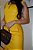 Vestido Linho 100%  Encerado Amarelo Vestido Reto com Gola U Profunda - Imagem 2