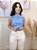 Blusa Fluity Kobe Azul Céu Cropped Cavada Gola com Vies Entrelaçados no Colo - Imagem 1