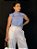 Blusa Fluity Kobe Azul Céu Cropped Cavada Gola com Vies Entrelaçados no Colo - Imagem 2