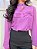 Camisa Crepe Violeta Mangas Longas Gola Alta com Finas Nervuras na Frente Colo Cintura e Mangas - Imagem 3