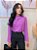 Camisa Crepe Violeta Mangas Longas Gola Alta com Finas Nervuras na Frente Colo Cintura e Mangas - Imagem 1