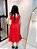 Vestido Linho Vermelho Midi Cem Por Cento Linho com Pregas e Assimetria na Saia Bolsos e Decote Levemente em V - Imagem 3