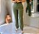 Calça Visco Trench Verde Militar Reta com Elástico Grosso no Cós e Nervuras na Frente Quadril e Bolsos Traseiros - Imagem 1