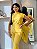 Blusa Visco Trench Amarelo Alfa com Gola Alta e Botões no Colo - Imagem 3