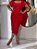 Vestido Alfaiataria e Shifon Bordado Vermelho Reto Ajustado com Mangas Comprimento Midi - Imagem 12