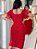 Vestido Alfaiataria e Shifon Bordado Vermelho Reto Ajustado com Mangas Comprimento Midi - Imagem 11