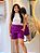 Short Visco Trench Roxo Com Bolsos Verdugos E Elástico Atrás - Imagem 4