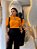 Blusa Viscocrepe  Laranja Com Mangas Média E Nervuras Largas No Colo - Imagem 2