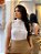Blusa Crepe Branca  Cavada, Gola Alta E Delicados Bordados - Imagem 5