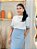 Blusa Viscose E Tweed Branco E Azul Pastel Gola Barca E Manga Média - Imagem 1