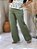Calça Linho  Verde Oliva Pantalona Com Bolsos Verdugos Assimétrico Frente, Bolsos Verdugos Atrás E Elástico Na Cintura - Imagem 4