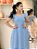 Vestido Lese Azul Pastel Midi Evasê - Imagem 4