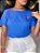 Blusa Tricoline Azul Indigo Com Manga Média E Nervuras Finas No Colo - Imagem 1