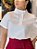 Blusa Tricoline Branca Com Gola Larga Botões Laterais E Mangas Média - Imagem 2