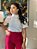 Blusa Tricoline Branca Com Gola Larga Botões Laterais E Mangas Média - Imagem 1