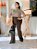 Calça Alfaiataria Way Marrom Médio Pantalona Com Bolsos Frontais E Traseiros Elástico No Cós E Zíper Lateral - Imagem 6