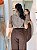 Calça Alfaiataria Way Marrom Médio Pantalona Com Bolsos Frontais E Traseiros Elástico No Cós E Zíper Lateral - Imagem 4