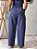 Calça Alfaiataria Azul Jeans Pantalona Evasê Com Passantes E Bolsos Frente - Imagem 3