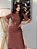 Vestido Malha Tweed Vinho Dourado Comprimento Midi Com Fendas Laterais - Imagem 2