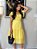 Vestido Crepe Trabalhado Amarelo Decote V Bolsos Frontais Mangas e Babados Barra Franzidos - Imagem 1