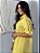 Vestido Crepe Trabalhado Amarelo Chamisiê Com Passantes Na Manga, Corte Oval Na Barra - Imagem 5