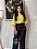 Blusa Crepe Trabalhado Amarelo Com Mangas 3/4 E Gola Redonda - Imagem 3
