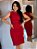 Vestido Linho Vermelho Natal Reto Com Nervuras No Colo E Recorte De Nervuras Na Barra - Imagem 1