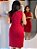 Vestido Linho Vermelho Natal Reto Com Nervuras No Colo E Recorte De Nervuras Na Barra - Imagem 4
